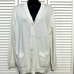 Lauren Ralph Lauren Large White V-neck Button Down Long Sleeve 2 Pocket Sweater
